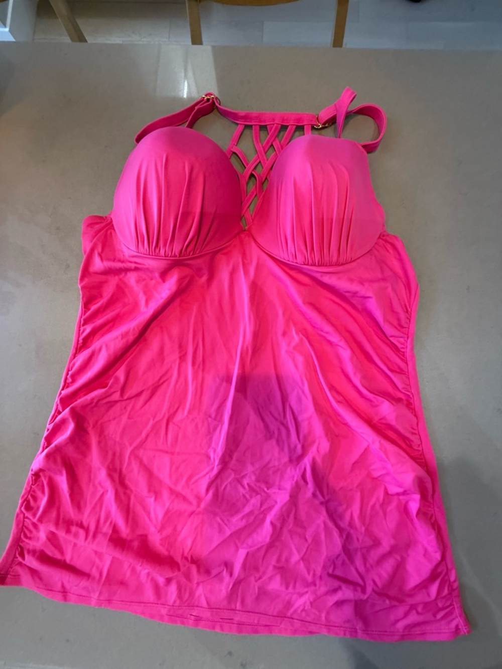 Cacique Bright Hot Pink Swim Tank with Strappy Back